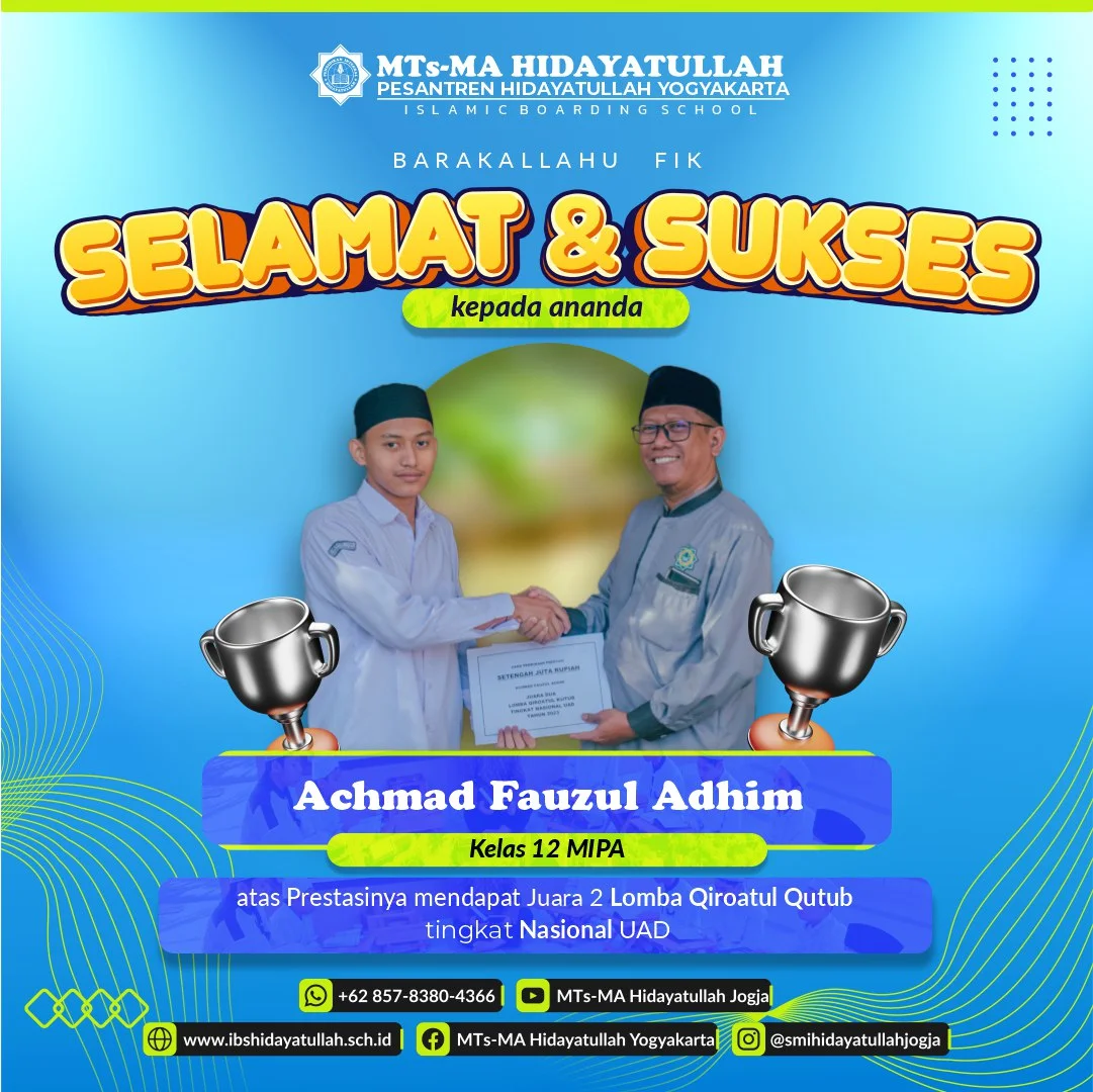 Santri Juara 2 Lomba MUMTASH VII! Prestasi gemilang yang membanggakan bagi seluruh sivitas akademika. Selamat dan teruslah berprestasi!